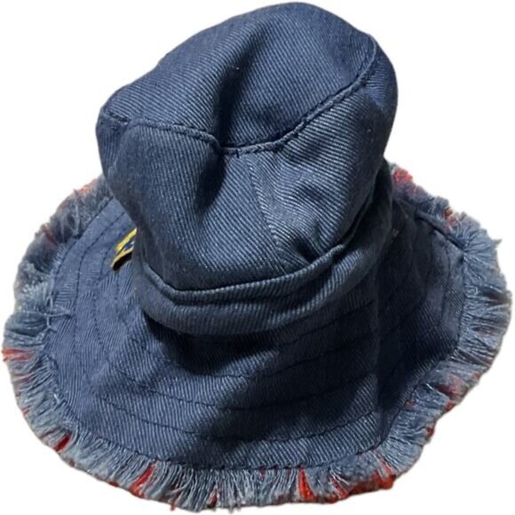 Build A Bear Distressed Denim Bucket Hat Frayed Brim Fringe Fisherman Cap - Picture 2 of 6